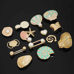 Boucles en forme de coquillages et d'étoiles de mer en métal, plaquées or vert, avec perles décoratives, connecteurs de forme irrégulière - Product Image 4