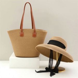 Wholesale Female Wide Brim Summer Straw <b>Hat</b> Large Capacity Paper Woven <b>Bag</b> Beach Straw <b>Hat</b> and <b>Bag</b> - Product Image 4