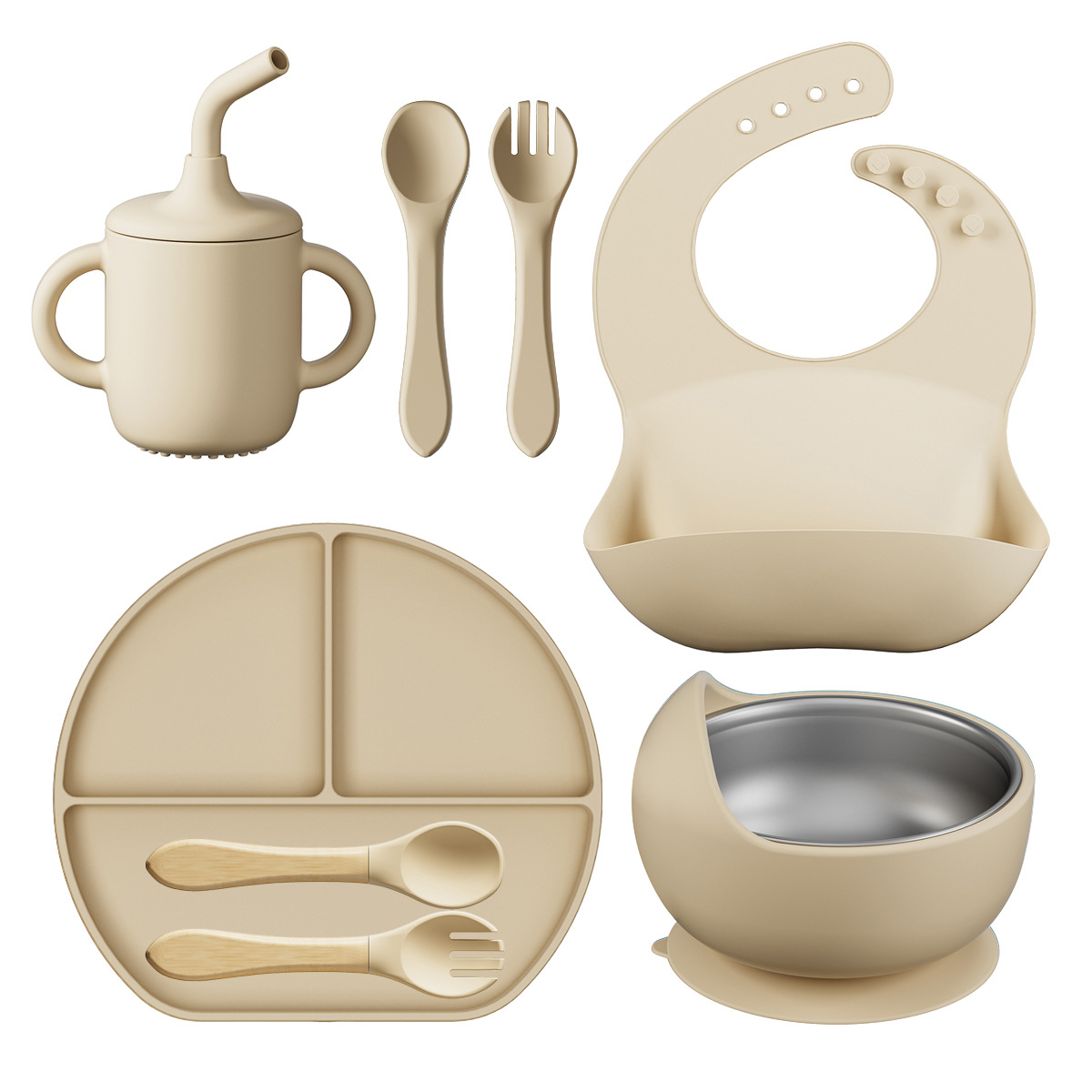 Ensemble de 8 pièces en acier inoxydable - Beige