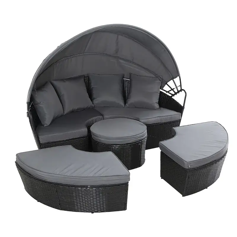 Conjunto de espreguiçadeiras de vime para pátio, espreguiçadeiras de jardim modernas com almofadas, espreguiçadeiras de vime para áreas externas e piscina