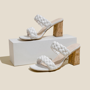 Sandales d'été pour femmes, grandes tailles, à talon épais, imprimé léopard, confortables et tendance, avec ceinture tressée respirante - Product Image 1