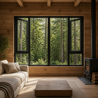 Ventana Moderna de Aluminio con Panel de Vidrio Fijo Grande y Hojas Abatibles Laterales para Villa, Jardín, Patio, Balcón, Hogar