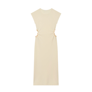 <span class=keywords><strong>Robe</strong></span> longue décontractée en tricot sans manches de couleur <span class=keywords><strong>beige</strong></span> à col rond et découpes latérales pour femmes - Product Image 1