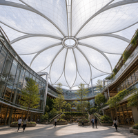 Auvent d'atrium monocouche en ETFE, forme de pétale, structure radiale en acier, haute transmission lumineuse, toit de centre commercial sur mesure