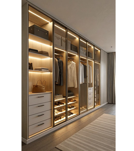 Cari Ikon Serupa Promosi Kustom LED Walk-In <span class=keywords><strong>Closet</strong></span> Organizer Furnitur Kamar Tidur Panel Kayu Modern Pintu Kayu Solid - Product Image 1