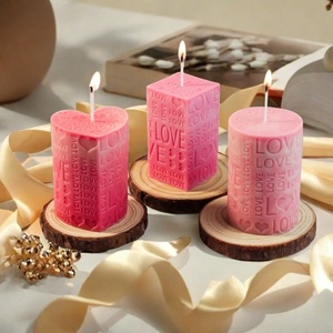 Heart Shaped Square Cylindrical Love Relief <b>Candle</b> <b>Mold</b> For Valentine's Day Decorative Plaster Ornament DIY Craft Making Kit - Product Image 2