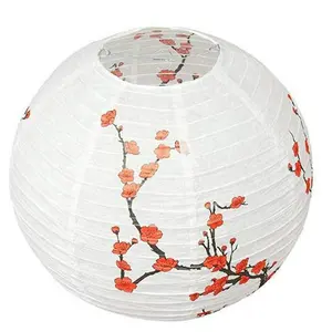 Red Sakura (Cherry) Flowers White Color Chinese/Japanese Paper Lantern with for lantern festival decoration