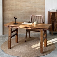 Bureau d'ordinateur rectangulaire en bois d'orme de style Wabi Sabi, simple, écologique et durable, ensemble de table et de chaise d'étude en bois japonais pour