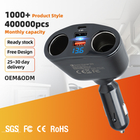 Pengisi Daya Mobil USB-C Pengisi Daya Cepat Soket Ganda Ekspander Pemantik Rokok Mobil Dengan Monitor Voltmeter LED Tegangan Baterai Kendaraan