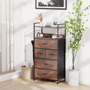 Camera da letto maniglia facile da tirare tavolo in legno robusto telaio in metallo tessuto cationico 5 <span class=keywords><strong>cassetti</strong></span> portaoggetti unità Organizer - Product Image 3