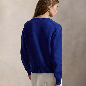 Suéter Premium 100% Algodón con Diseño de Oso para <span class=keywords><strong>Mujer</strong></span>, Tejido Grueso 7GG, Estilo Retro Jacquard, Lujo Discreto, Estilo Old Money - Product Image 6