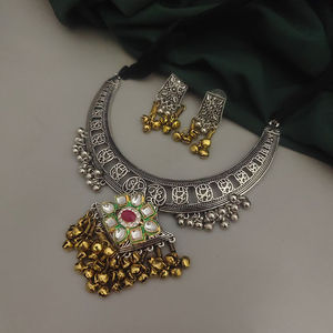Oxidised Two tone Hasli Necklace <b>Set</b> Earrings <b>Set</b> Choker Necklace <b>Jewellery</b> <b>Set</b> <b>for</b> Women handmade bulk product customized - Product Image 1