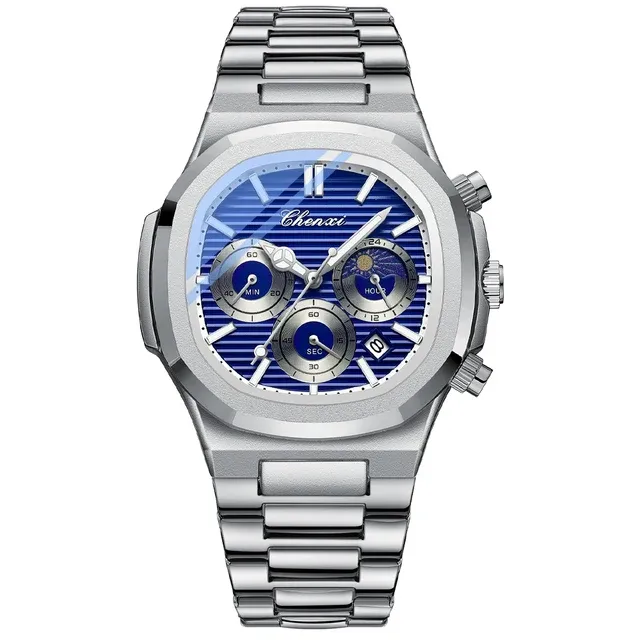 PP Style Watch Men Sport Waterproof Multi-function Chronograph Stainless Steel Quartz Watches Luxury Wristwatch Men's