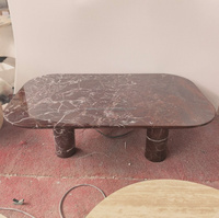 Table basse en marbre rouge violet naturel pour salon, table basse en marbre Rosa Levanto de petite taille