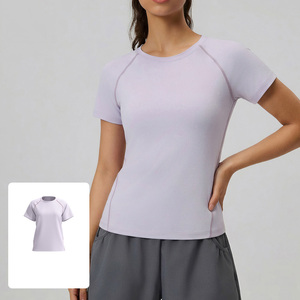 Femmes décontracté basique sortant Crop hauts Slim Fit manches courtes col rond serré <span class=keywords><strong>t</strong></span>-shirts femmes Gym à manches courtes <span class=keywords><strong>T</strong></span>-<span class=keywords><strong>Shirt</strong></span> Sport - Product Image 5