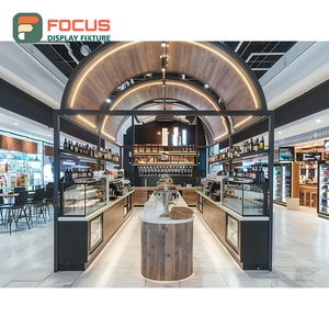 Vitrina expositora de café independiente con iluminación, estantería de cristal y acabado en nogal - Product Image 5