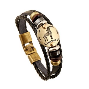 Pulsera de Cuero Trenzada Multicapa con Dijes de los 12 Signos del Zodíaco, Hecha a Mano, Estilo Vintage, de Moda, ¡Gran Venta! - Product Image 6