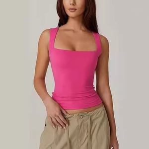 Wholesale Custom Logo Summer <strong>Women's</strong> Sleeveless Square Neck <strong>Top</strong> Comfortable Flattering Solid Color <strong>Knit</strong> <strong>Tank</strong> <strong>Top</strong> - Product Image 5