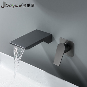 Jboyun Wall Mounted Basin Faucet 304 Stainless Steel Single Handle Ceramic Valve Core Waterfall Design - Product Image 1