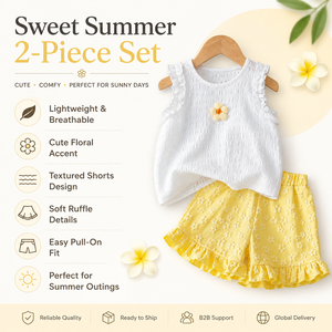 Completo Estivo 2 Pezzi per <span class=keywords><strong>Bambina</strong></span> 2026: Top Floreale Senza Maniche con Volant e Pantaloncini - Set <span class=keywords><strong>Abbigliamento</strong></span> Casual Dolce per Bambini - Ingrosso OEM Boutique - Product Image 5