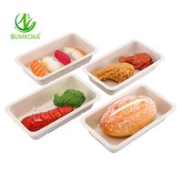 Plateau de service jetable SUMKOKA 6,2*3,6 pouces en bagasse de canne à sucre, conteneur de repas laminé pour compagnies aériennes, plateau d'emballage alimentaire compostable