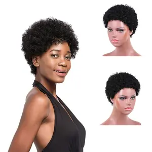 Brezilyalı işlenmemiş insan saçı peruk siyah kadınlar için tutkalsız kısa kıvırcık insan saçı peruk Afro kıvırcık kısa tarzı peruk % 100% insan saçı
