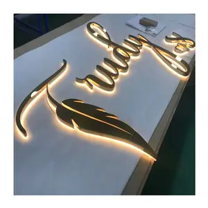 2024 kustom lampu latar kantor tanda emas 3D dinding Sig logam huruf logo led Saluran huruf tanda Bisnis