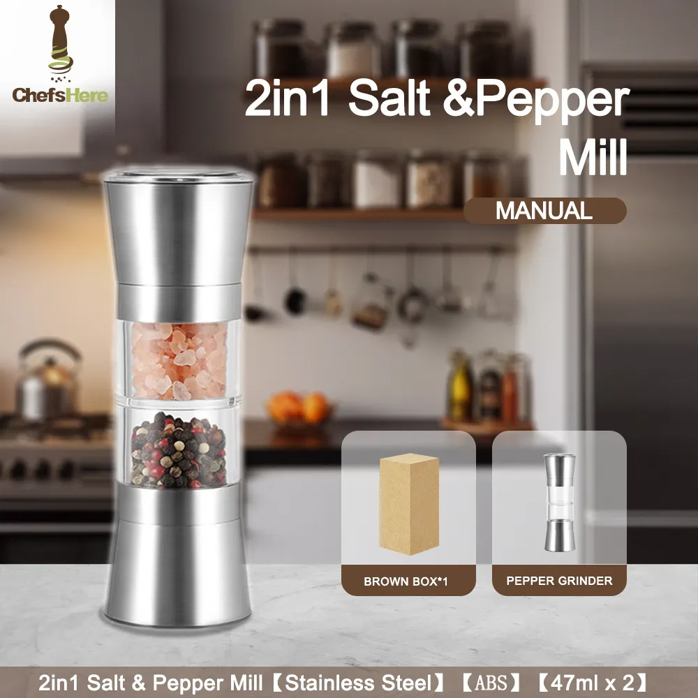 Molino de pimienta A2 + 2in1 + acero inoxidable + ABS + 47mlX2