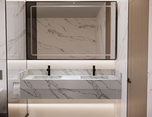 Bassin mural en marbre de haute qualité comptoirs de lavabo de salle de bain carrés modernes lavabo en résine - Product Image 2