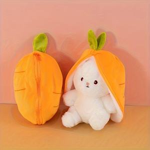 ソフトイチゴウサギ変身布製パペット 可愛いニンジンウサギぬいぐるみ コットン ファスナーなし ぬいぐるみギフト - Product Image 3