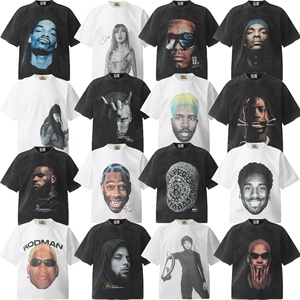 T-shirt Vintage Americana con Stampa Caratteristica, in Cotone Pettinato, Lavaggio Pesante Effetto Usurato, Vestibilità Ampia, a Maniche Corte, per Coppie, di Tendenza - Product Image 1