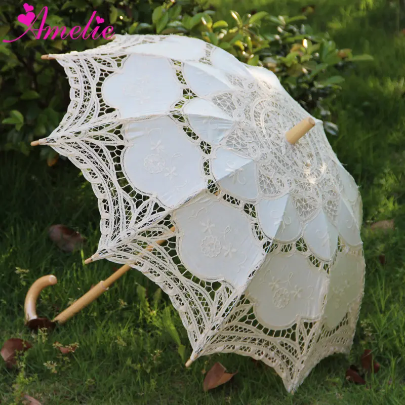 Estilos indianos Atacado Festa Decorativa Casamento Umbrella Battenburg Lace Parasol para Decoração De Estágio De Casamento