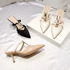 <span class=keywords><strong>Sandali</strong></span> da donna Source Factory Poplar Forest Baotou Half-tow, nuovi per l'estate 2025, con punta a punta, strass, <span class=keywords><strong>tacco</strong></span> alto, senza cinturino posteriore, in PU, stile francese - Product Image 2