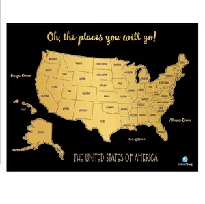 Great Professional Design Team Scratch Off Map of The US with States and Flags Travel Tracker Map Poster