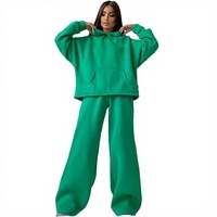 Ensemble sweat à capuche et pantalon de survêtement vert grande taille pour femme, coupe ample, couleur unie, décontracté, respirant, taille élastique, longueur complète