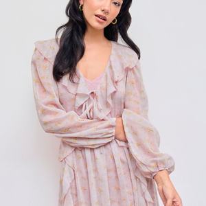 Vestido informal a cuadros multicapa para mujer con cuello cuadrado y borde de hoja de loto de longitud larga - Product Image 4