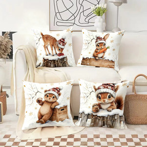 สัตว์น่ารักในช่วงฤดูหนาวสวมหมวกเทศกาล หมอนอิงแสนสบายสำหรับตกแต่งคริสต์มาส - Product Image 2