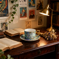 Ensemble de tasses et soucoupes à café et à thé en porcelaine osseuse rétro créative de couleur écologique, cadeau de l'après-midi au bureau -- Qingwuluanjin