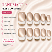 Faux ongles press-on œil de chat blancs faits main de qualité supérieure, nude scintillant, courts carrés, réutilisables, vente en gros
