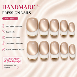 <span class=keywords><strong>Faux</strong></span> <span class=keywords><strong>ongles</strong></span> press-on œil de chat blancs faits main de qualité supérieure, nude scintillant, courts carrés, réutilisables, vente en gros - Product Image 1