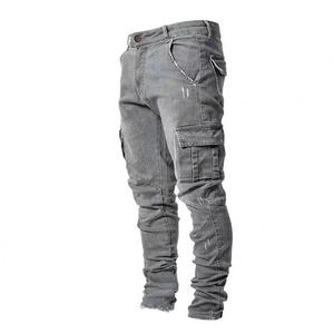 2025 nuova moda <span class=keywords><strong>Jeans</strong></span> da uomo di alta moda popolare con tasche <span class=keywords><strong>laterali</strong></span> attillate Casual pantaloni in Denim da uomo - Product Image 6