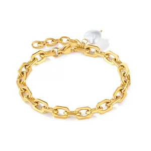 New Trend Simple Gold And Silver Freshwater Pearl Stainless Steel Heart Bracelet For Birthday Present