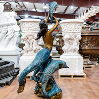 Statue de sirène en bronze grandeur nature exquise avec sculpture de fontaine d'eau de dauphin