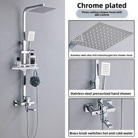Ensemble de douche domestique en cuivre, robinet chromé mural, pommeau de douche pressurisé effet pluie et jet à bulles, design moderne carré, durable
