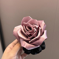 Élastique à cheveux en forme de rose rouge, fait main, haute élasticité, style français, pour femme, attache pour queue de cheval