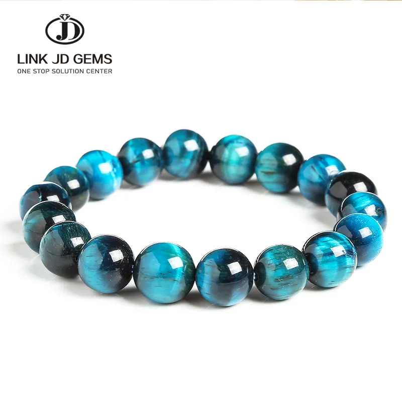 Natural Stone Round Beads Elasticity Rope Men Women blue Stone Beaded Bracelet Blue Tiger Eye Buddha Bracelets