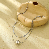 Chaîne multicouche Femme Collier Pendentif Boule Argent Accessoires Femme Acier Inoxydable Non Terni Bijoux Vente en Gros