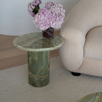 Table d'appoint minimaliste artistique Dream Home, plateau rond en onyx vert naturel, base cylindrique, décoration d'intérieur