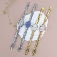 Vente Flash Montres Ovales Magnifiques pour Femmes Filles, Simple Bracelet en Acier Inoxydable Argent Or, Montres-Bracelets Minimalistes à Quartz