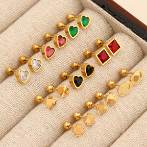 EH278 Stainless Steel Screw <b>Back</b> <b>Earrings</b> Sleep Free 18k Gold Plated Enamel Kitty Zircon Stud <b>Earrings</b> for Girls Gift - Product Image 1